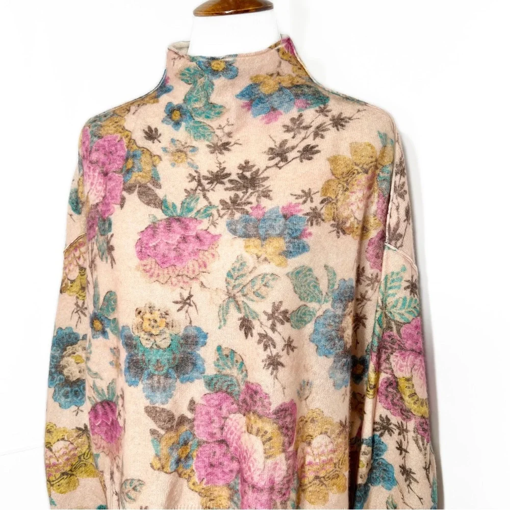 SOLD-Anthropologie Cashmere Floral Print Mock Neck Long Sleeve Sweater Pilcro - Picture 4 of 14